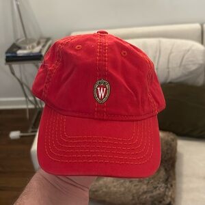 Red Wisconsin Crest Logo Baseball Cap
